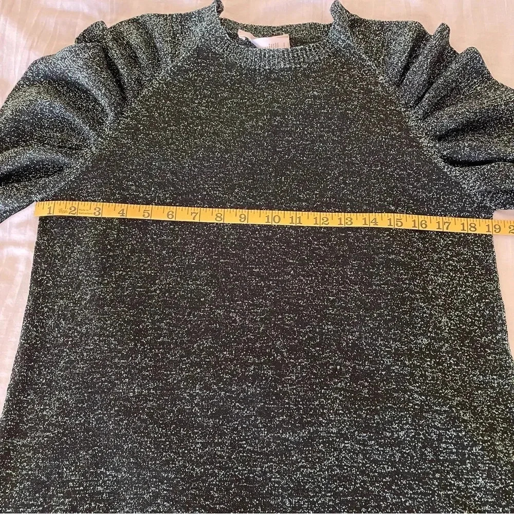Circus Hotel Sweater Top Sparkle Black With Green Sparkle Sheer Long Sleeve Sz 8 - Picture 7 of 9
